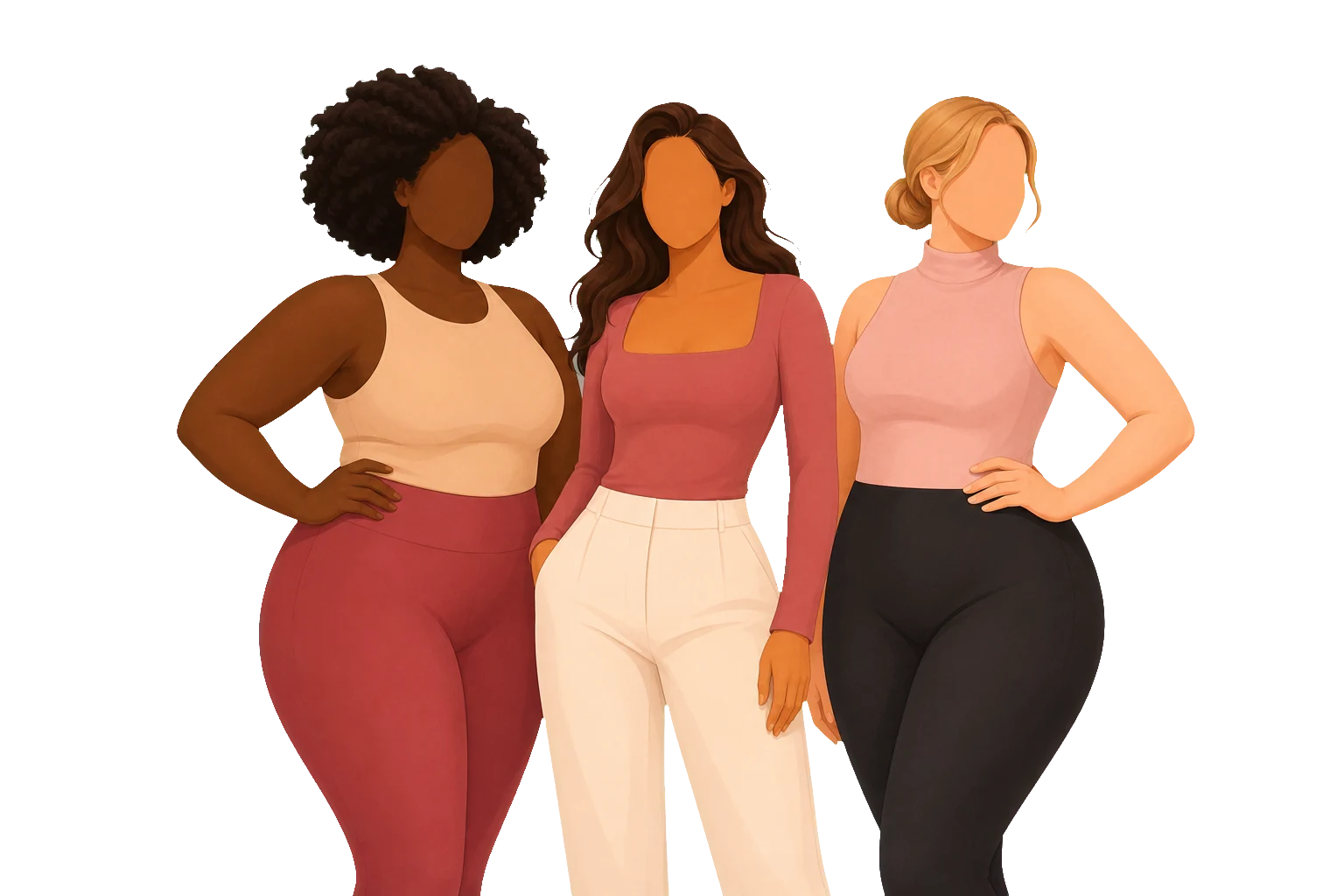 Illustration of three women with different body shapes
